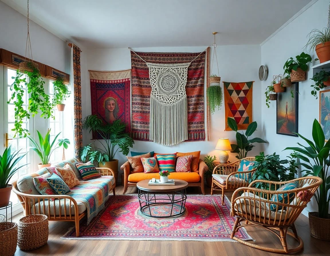 Bohemian interior design style - AI home design app example showing a beautiful bohemian room
