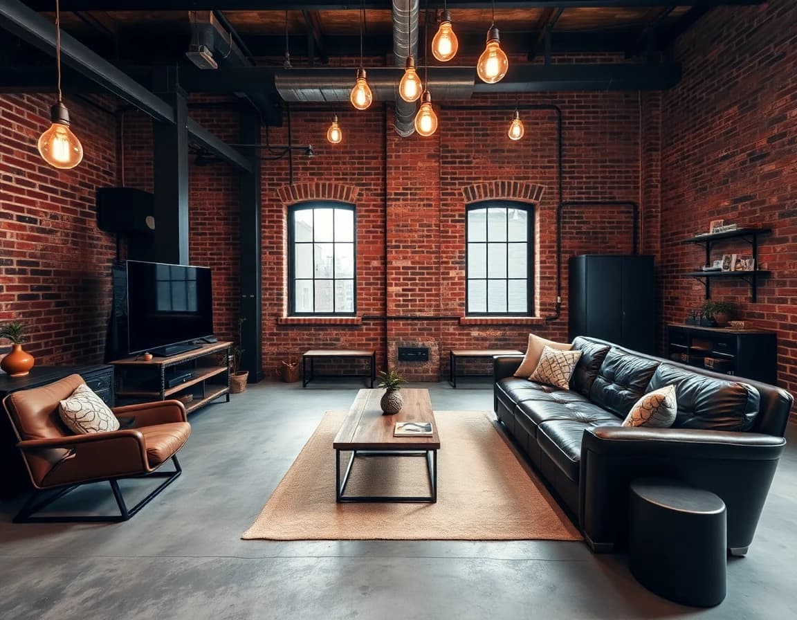 Industrial interior design style - AI home design app example showing a beautiful industrial room